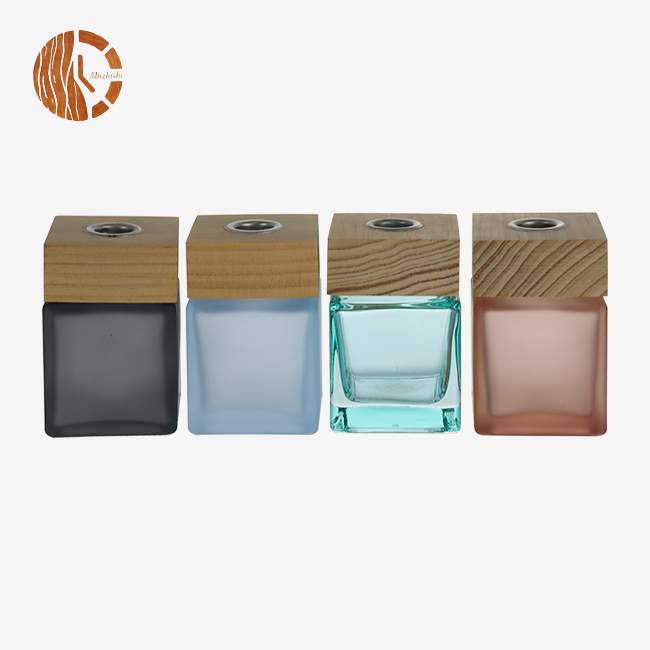 Square Frosted Glass Reed Diffuser Bottle with Wooden Cap